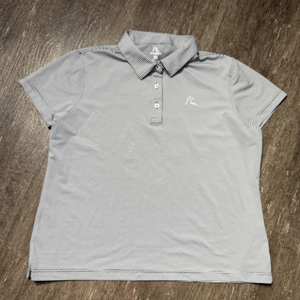 Rhoback Polo Shirt Womens XL Navy Blue White Striped Performance Short Sleeve